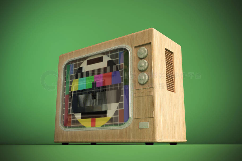 old tv isolated on green background