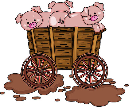 三只小猪在木制车