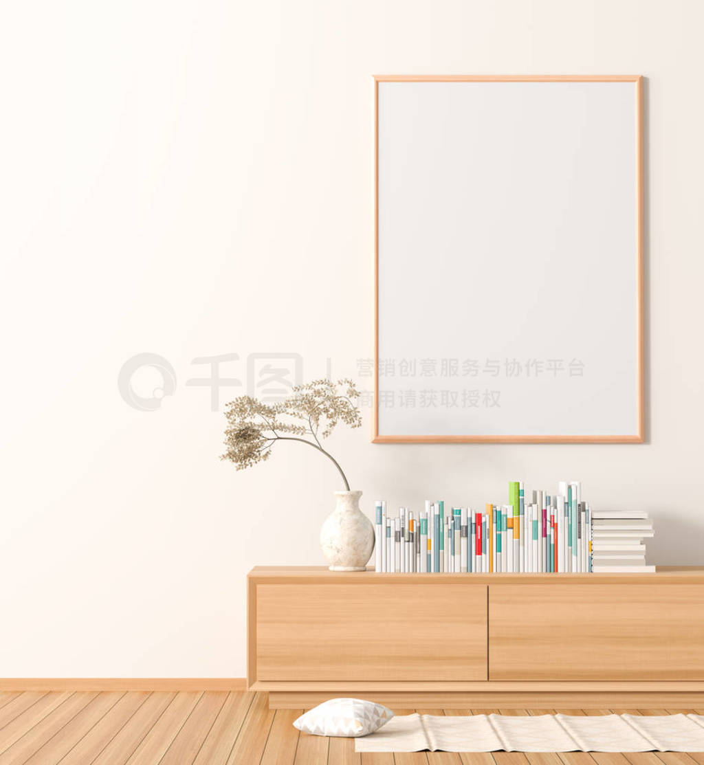 Mock up poster frame in scandinavian style interior with wooden