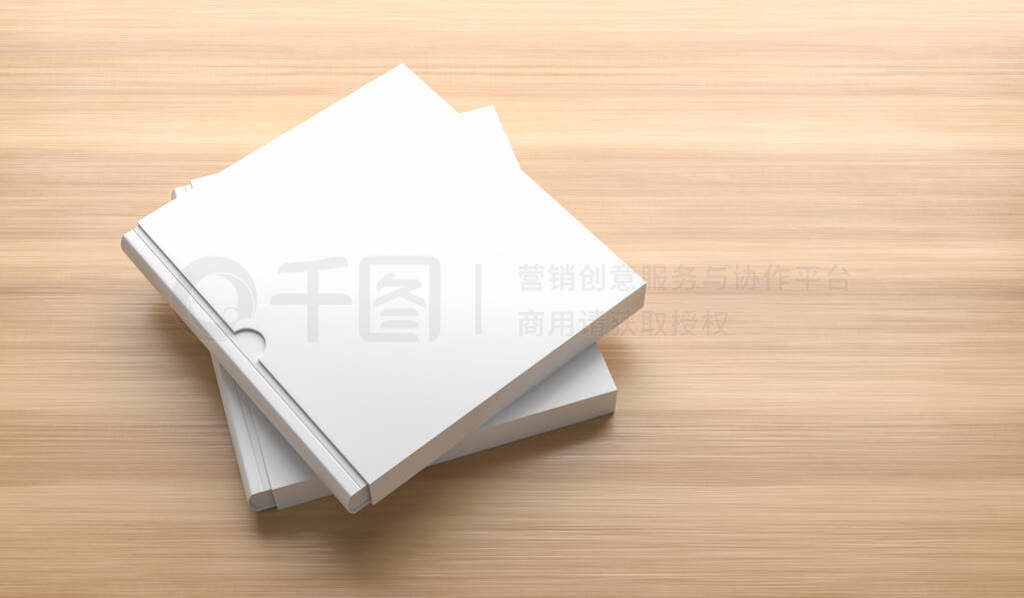 Square slipcase book mock up isolated on wooden background.