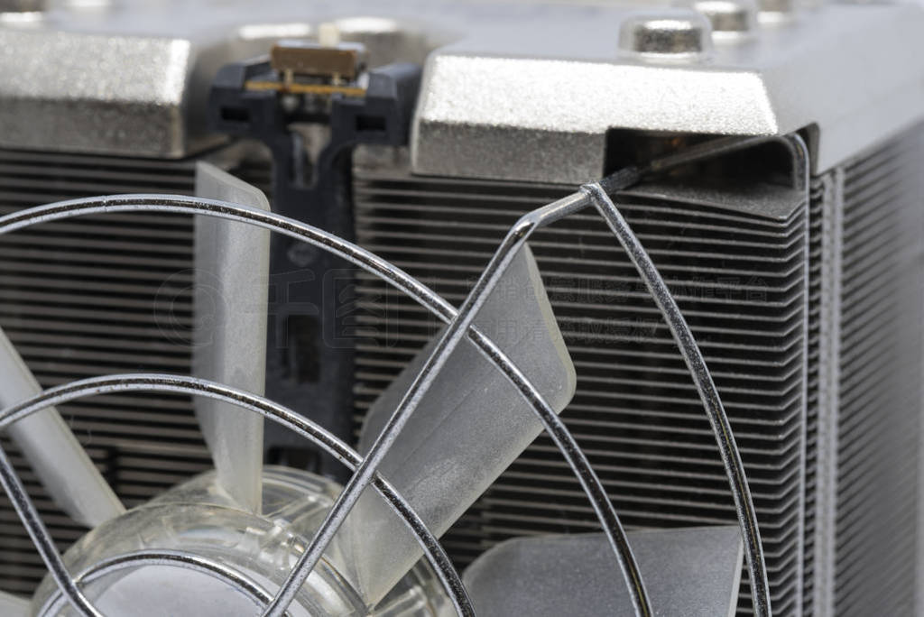 Close up CPU cooling fan with aluminum finned heat sink