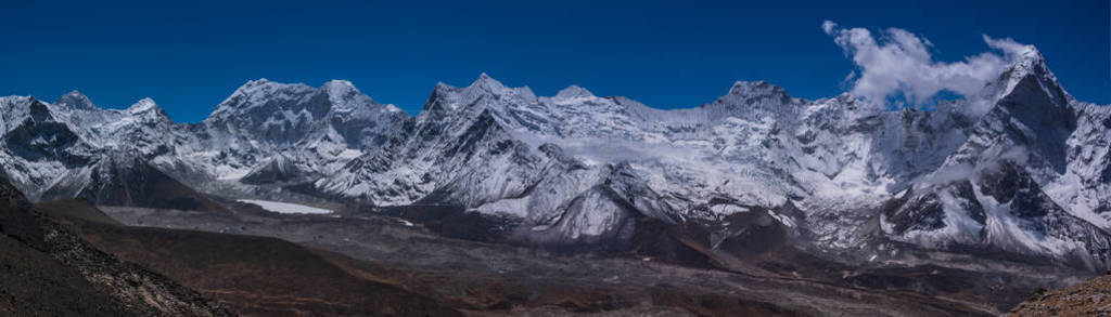 Panoramic view of Ama Dablam peak in the right and Island peak