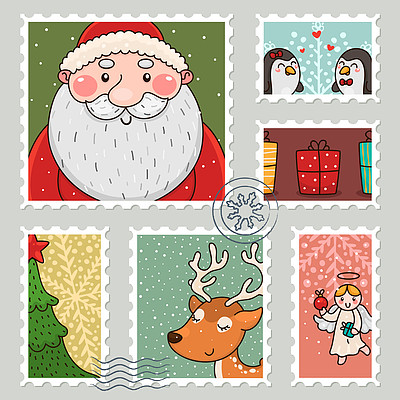 圣诞树简笔画企鹅设计素材免费下载