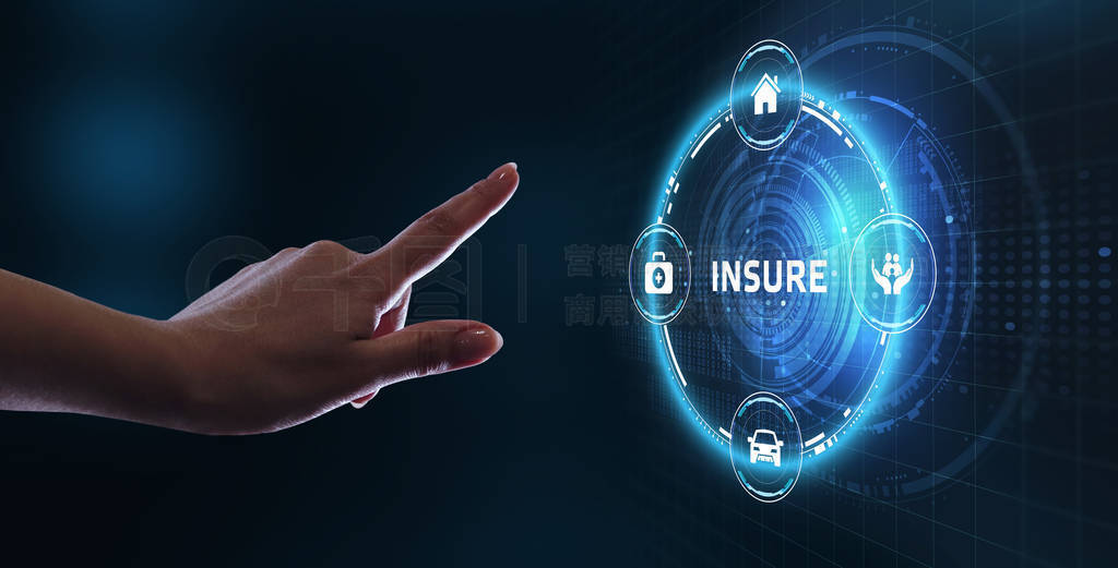 Insurance concept. Client click on insure button. Insurance ico