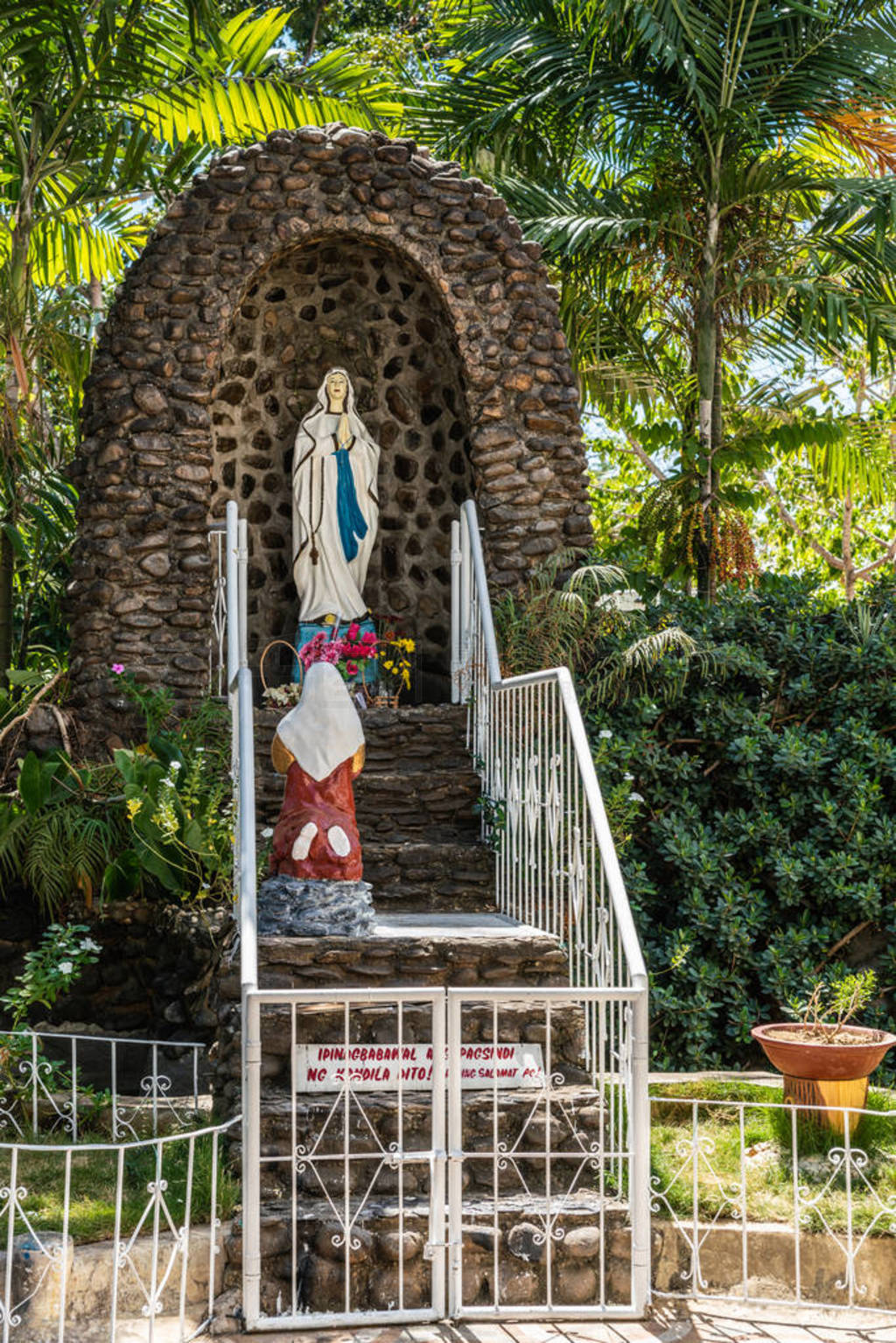 Lourdes style grotto outside Immaculate Conception Cathedral in