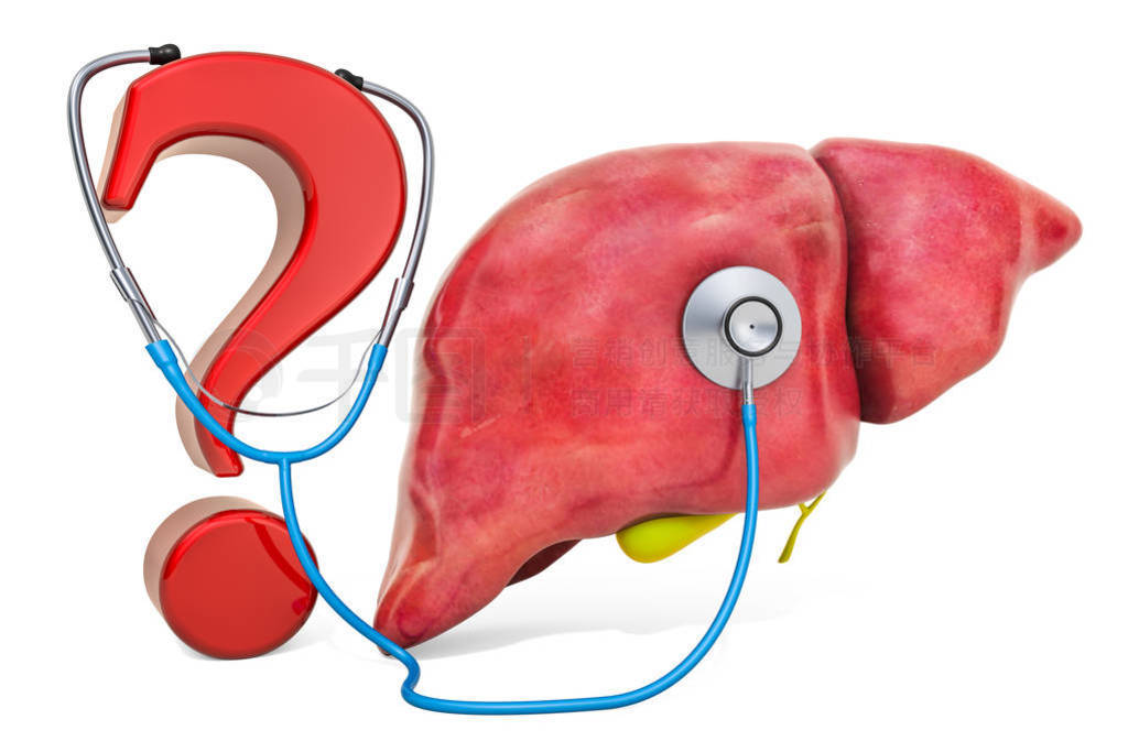 Human liver and gallbladder with question mark and stethoscope.