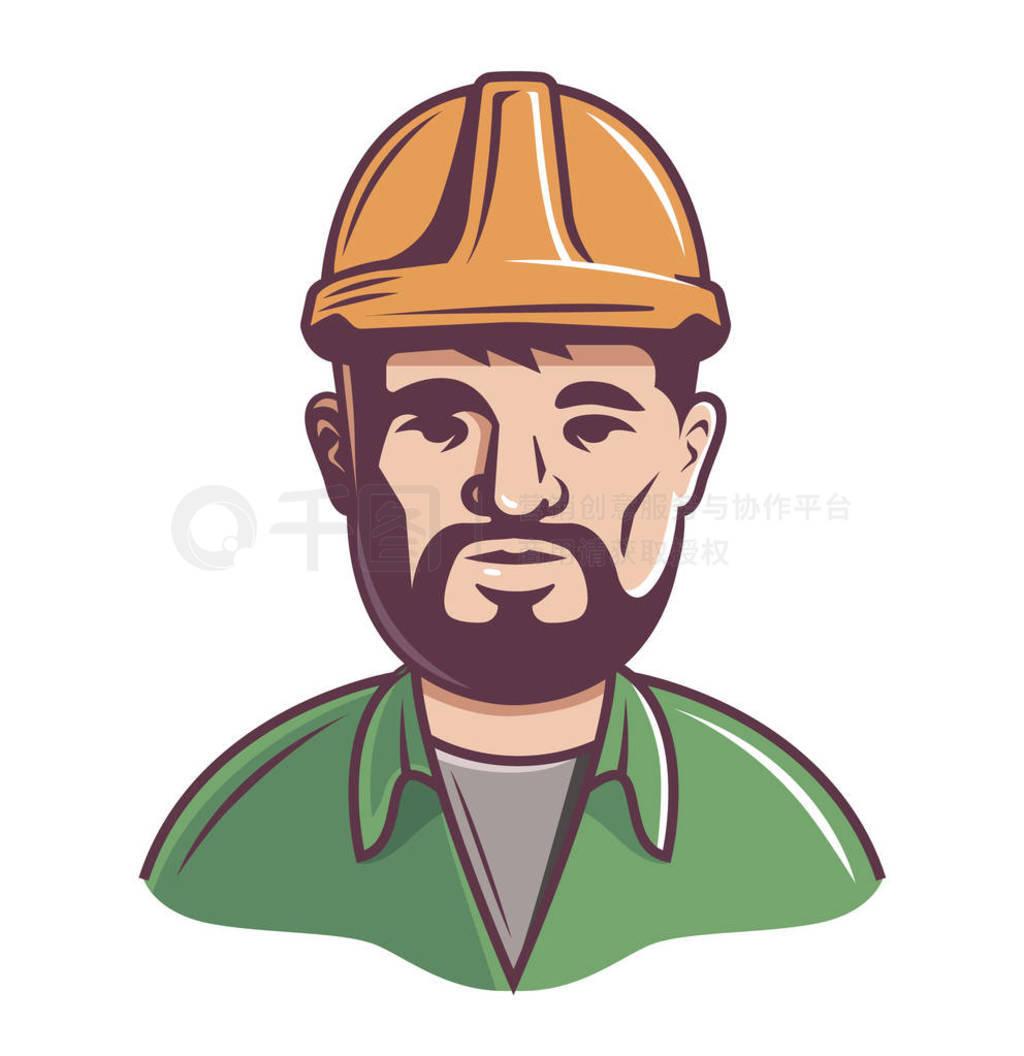 male builder in helmet on a white background. upper half of the