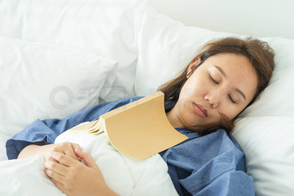 Asian Beautiful Woman Read books while sleeping. Man book cover