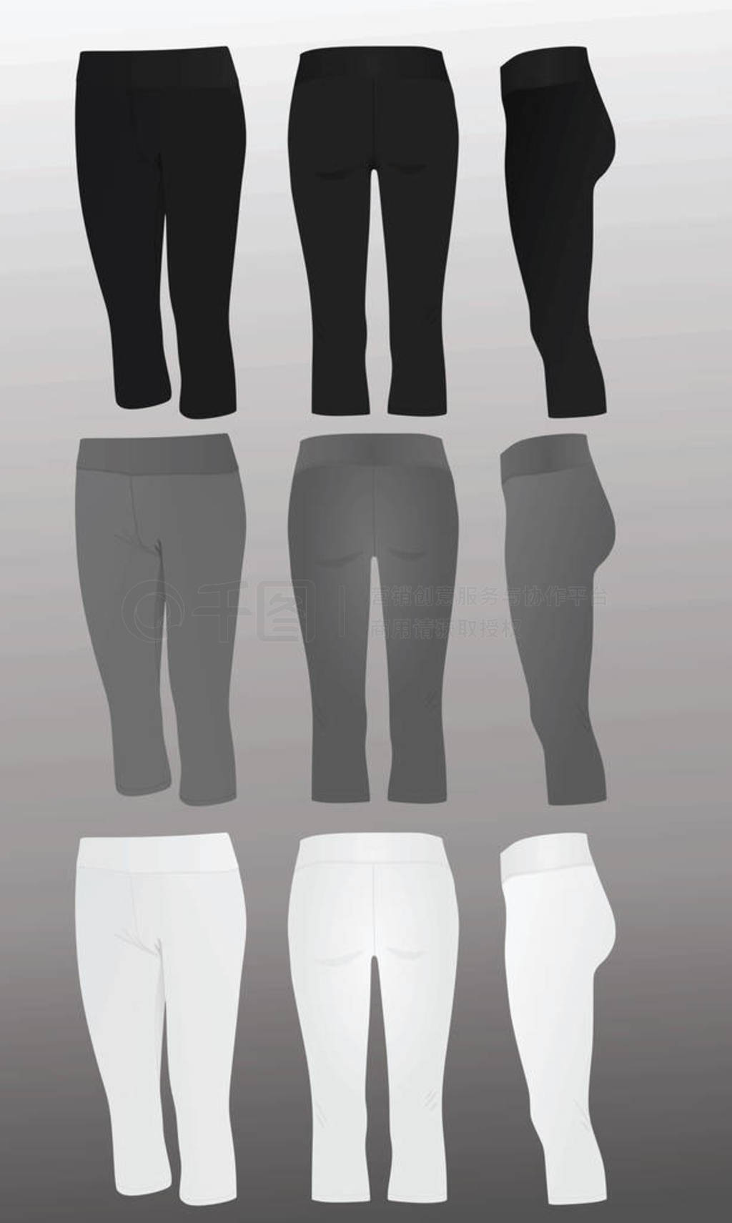 s pants, front, back and side view, vector illustration