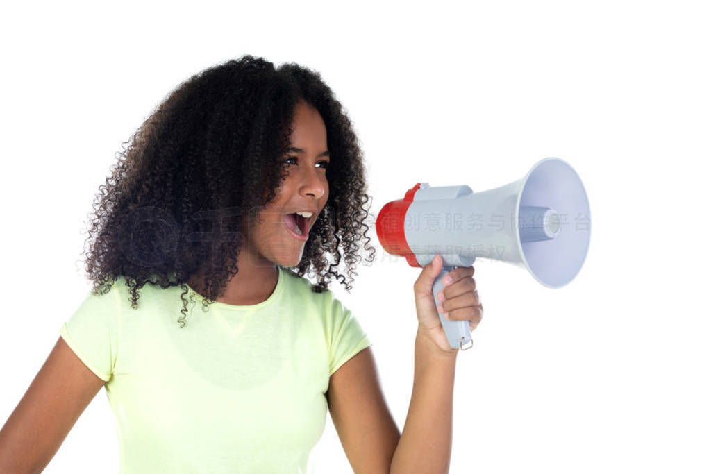 Beautiful african teenager girl with a megaphone