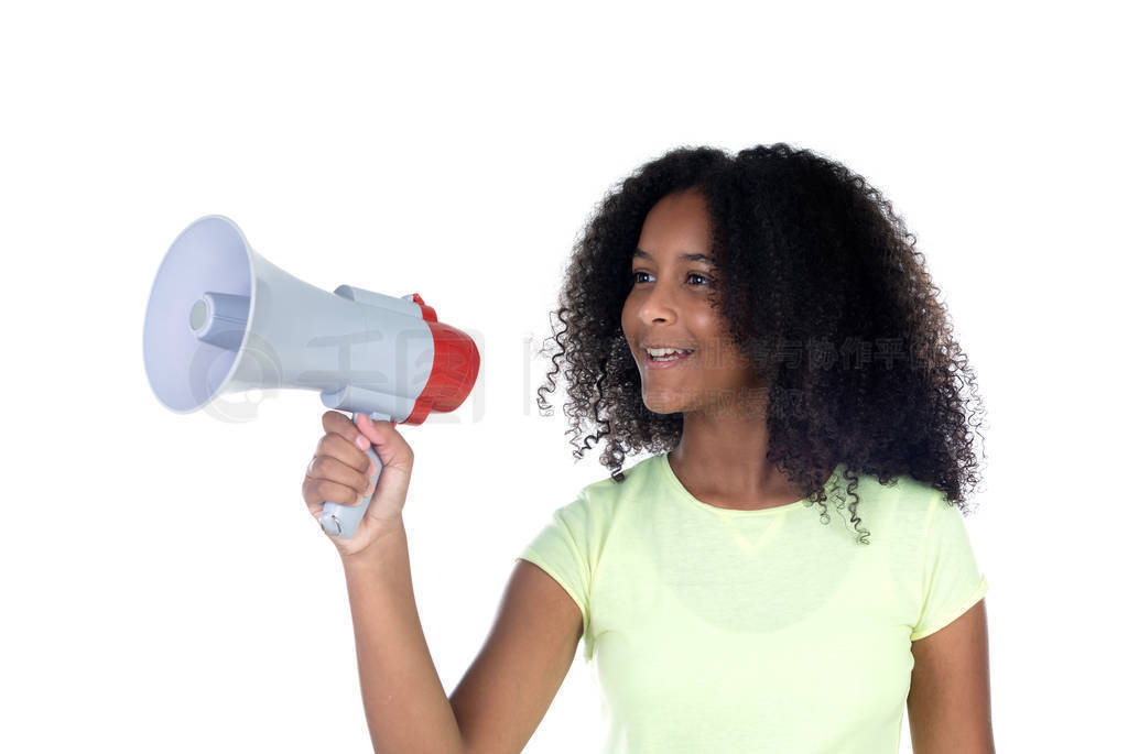 Beautiful african teenager girl with a megaphone