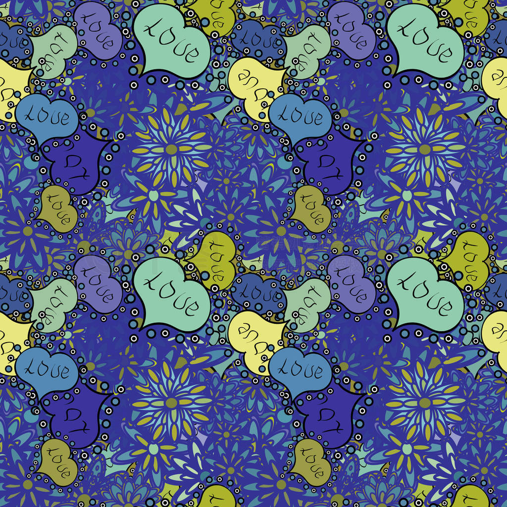 :s Day card seamless background pattern heart. Cute blue, black