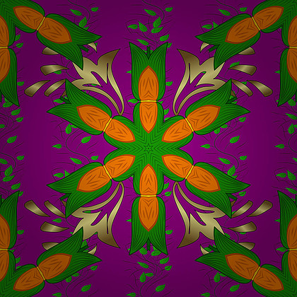 向量优雅,明亮,无缝的紫色,绿色和橙色花卉图案设计