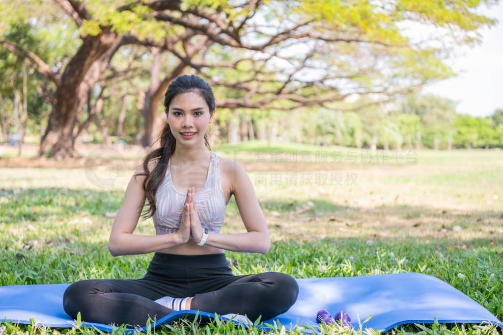 Yoga Concept. Asian beautiful women are exercising in the midst