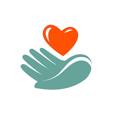 捐赠, 慈善标志或标签手拿着心图标矢量符号