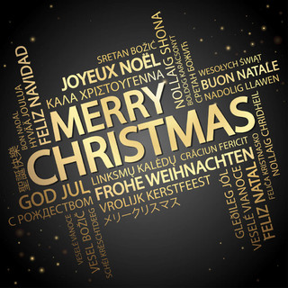 单词云和文字圣诞快乐用不同的语言在中间，一个超大和大胆的用英语写