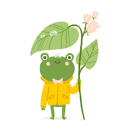 可爱的青蛙在雨衣, 卡通插图