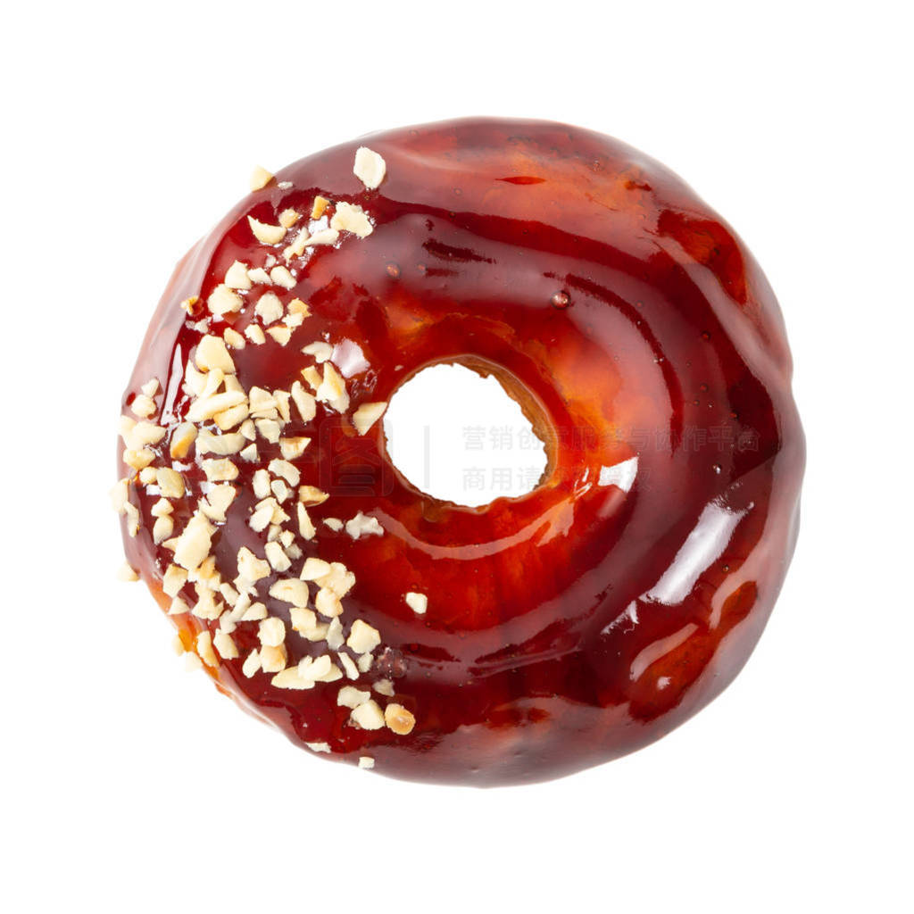 Donut with glossy mirror caramel glaze isolated on white