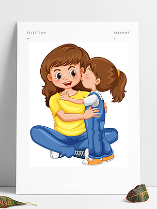 母亲抱孩子简笔画亲吻图片