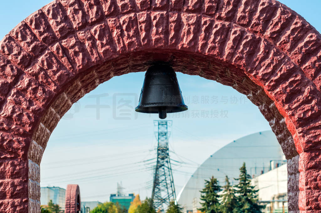 church bell on the background of the nuclear power plant in Cher