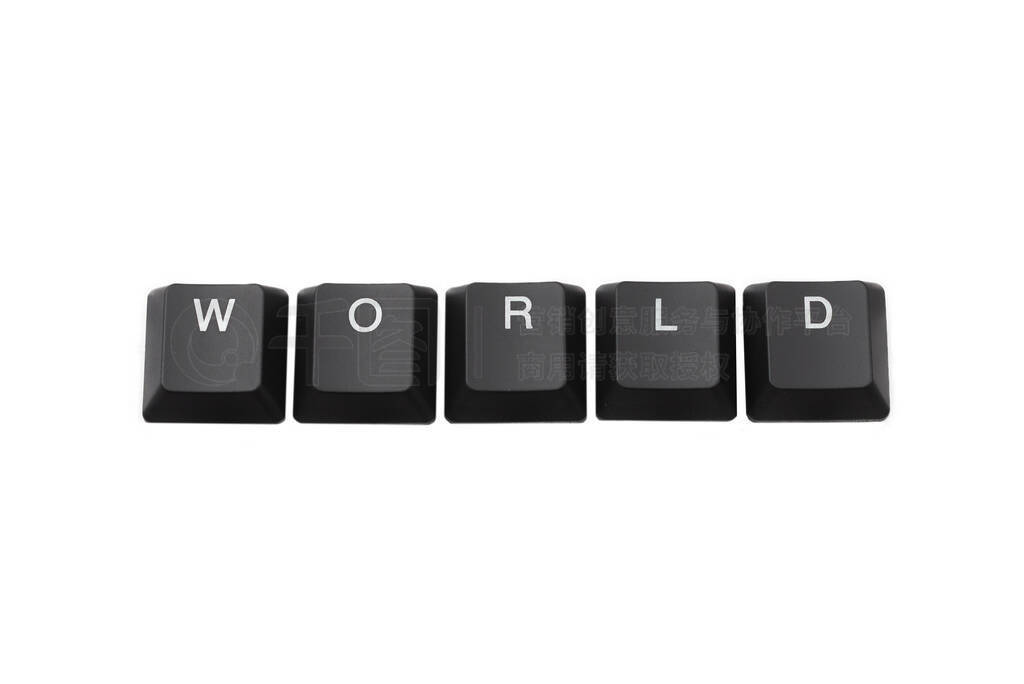 Word world written on keyboard. Isolated on white.