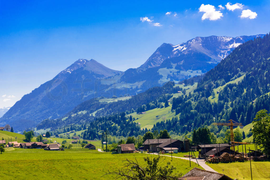 Houses and green meadows, Darstetten, Frutigen-Niedersimmental,