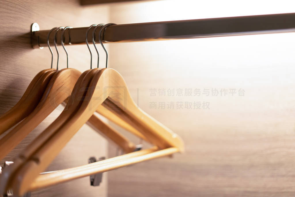 Wooden wardrobe with Hanger on rail in walk in closet design