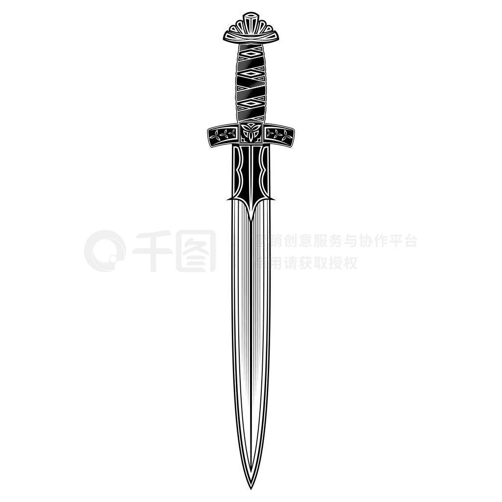 s blade. Sacred weapon of Normans. The drawing for design. Black