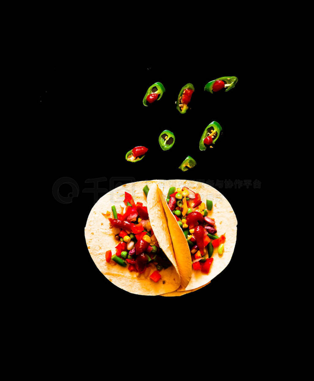 Traditional dish of Mexican cuisine. Corn tortilla tacos with ve