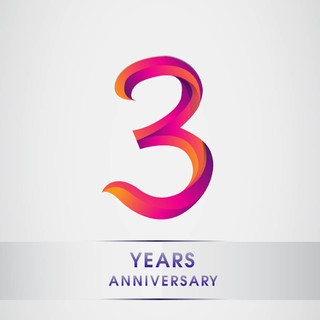 3周年庆典标识五颜六色的设计, 在白色背景的生日标志
