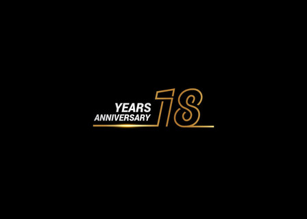 18年周年纪念标识以金黄颜色的字体数字做了一条连接的线, 被隔绝在白色背景为公司庆祝事件, 生日