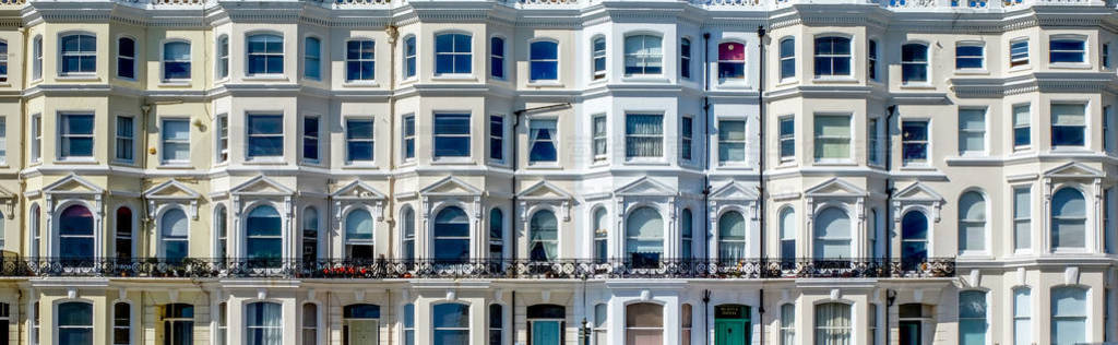 A row of English regency terraced four storey houses, Brighton,