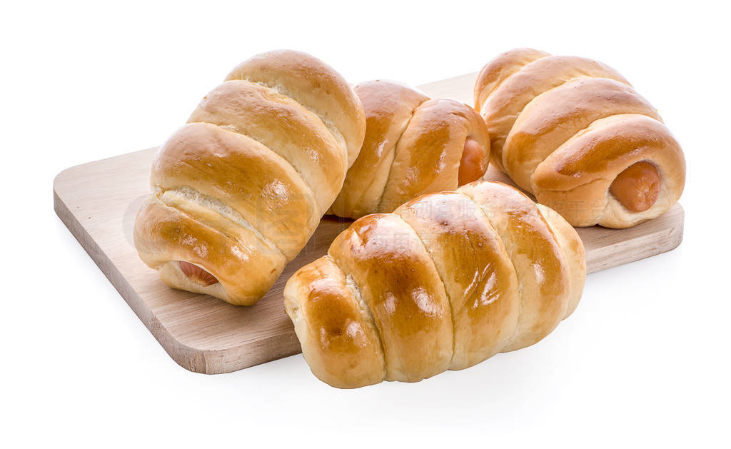 Sausage in dough .Isolated on white background