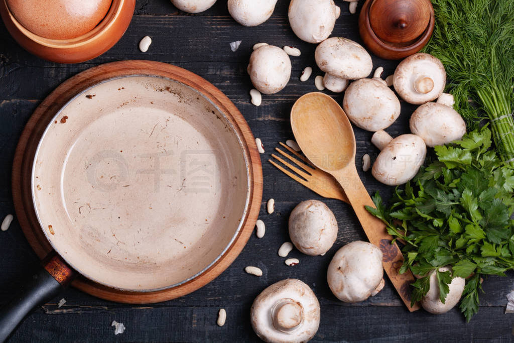 Frying pan on a dark background