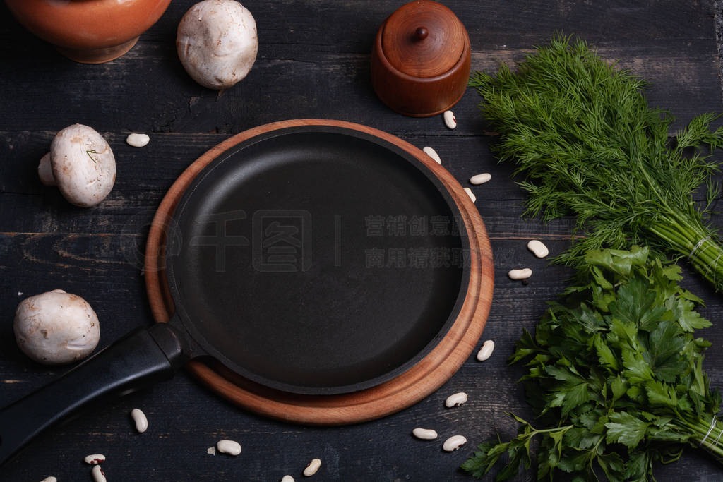 Frying pan on a dark background