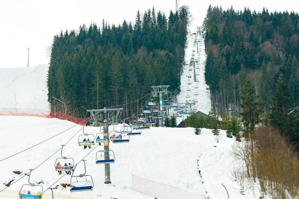 Elevator on the background of beautiful picturesque winter lands