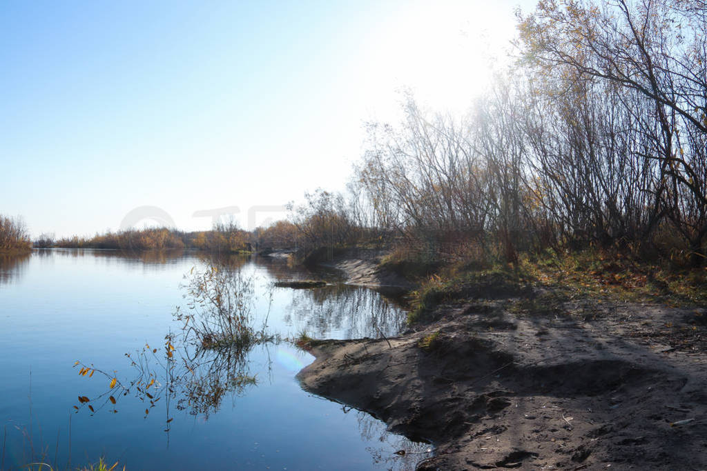 Autumn day in Arkhangelsk. Island Krasnoflotsky. the reflection