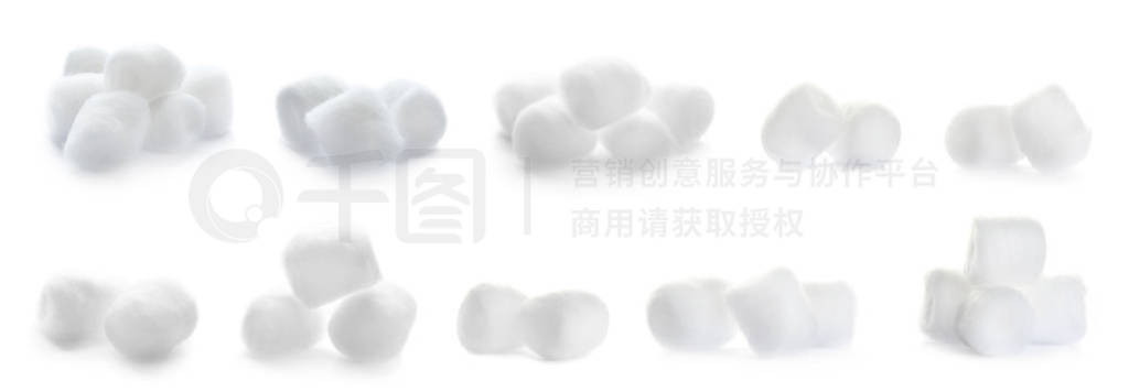 Set of soft cotton balls on white background. Banner design