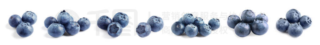 Set of delicious fresh blueberries on white background. Banner d