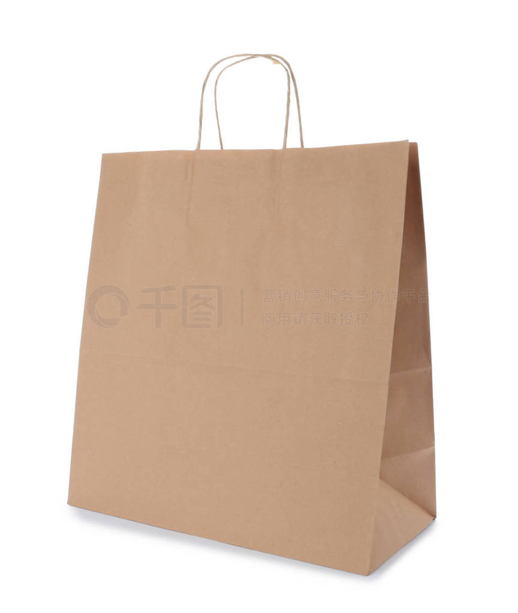 Empty craft paper bag isolated on white. Mockup for design