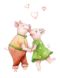 两只猪的亲密合照卡通图片