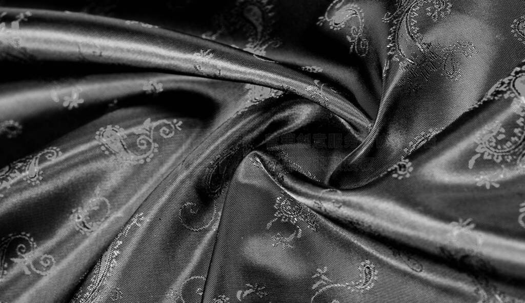 Texture, Black silk chiffon fabric with paisley print. fabulous