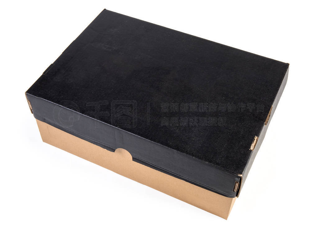 Black closed cardboard shoe box on a white background