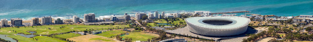 Elevated Panoramic view of Green Point Stadium in Cape Town Sout