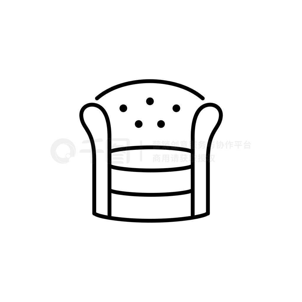 white vector illustration of round armchair with high back. Lin