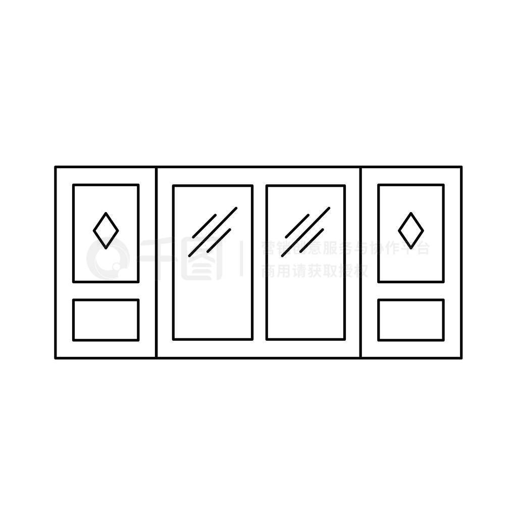 white illustration of old window shutter. Vector line icon of w