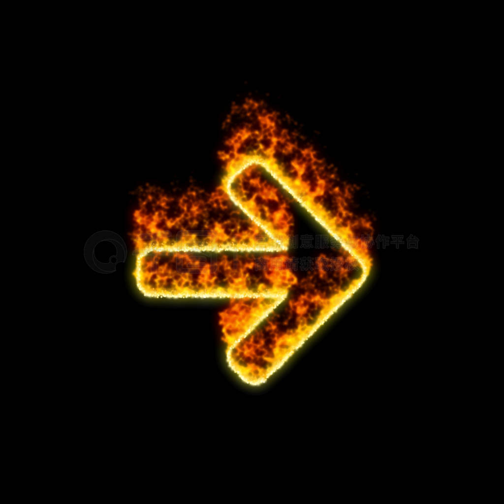The symbol arrow right burns in red fire