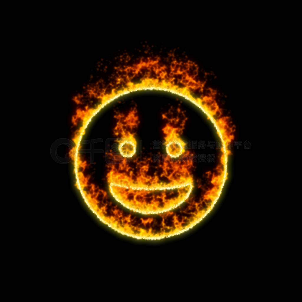 The symbol grin burns in red fire