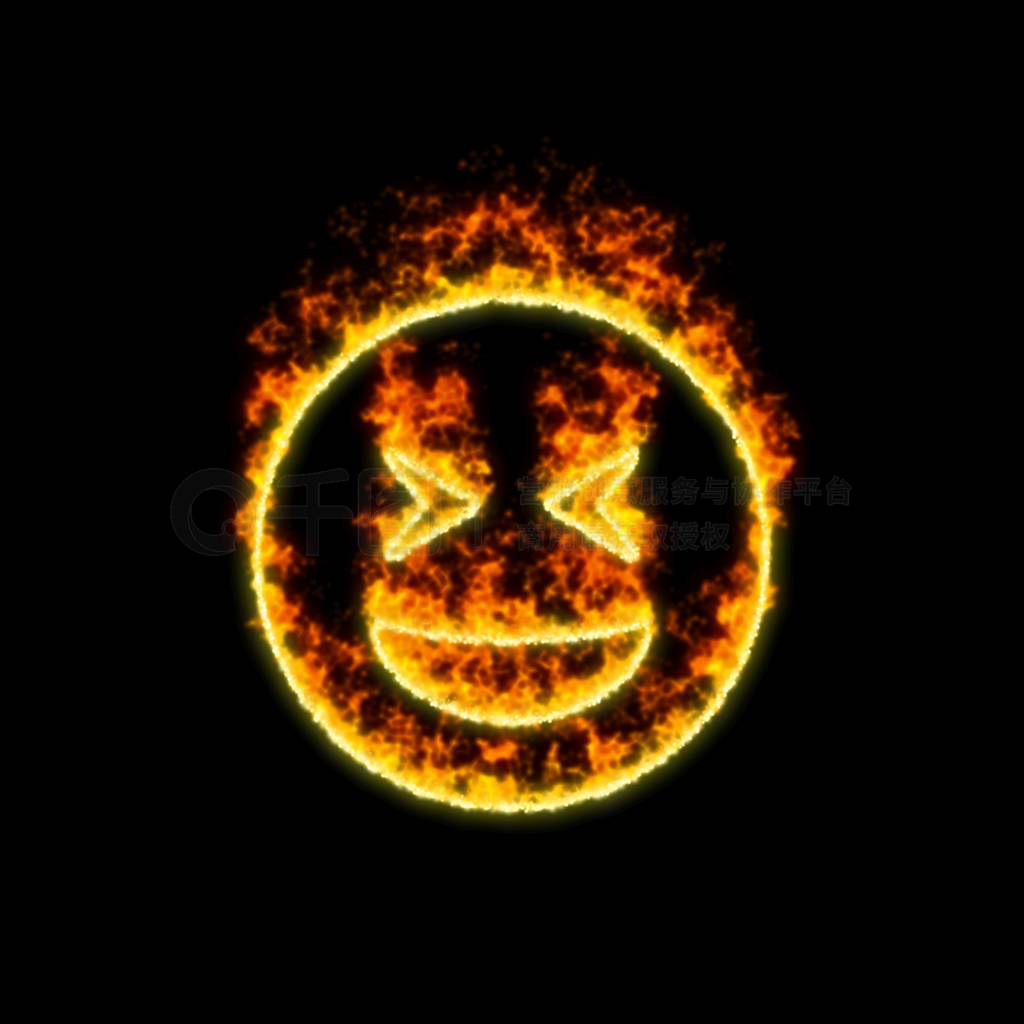 The symbol grin squint burns in red fire