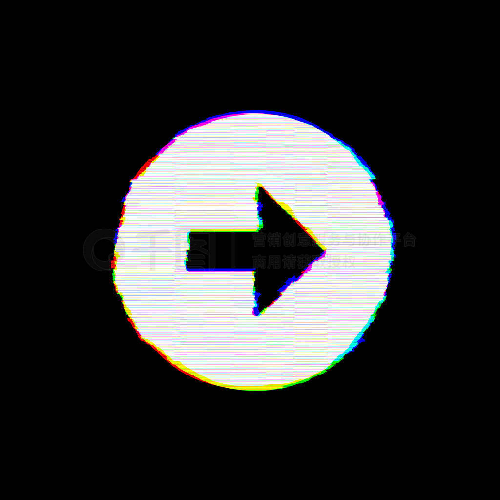 Symbol arrow circle right has defects. Glitch and stripes